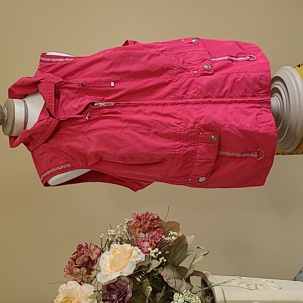 Plus Womens Vest Hot Pink Tailored Silver Accents Detailed Stitching CJ Banks 1X
